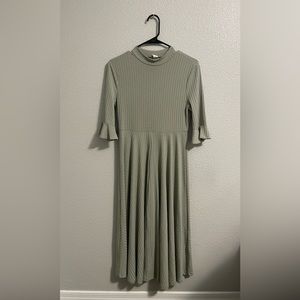 H&M Sage Green Ribbed Midi Dress